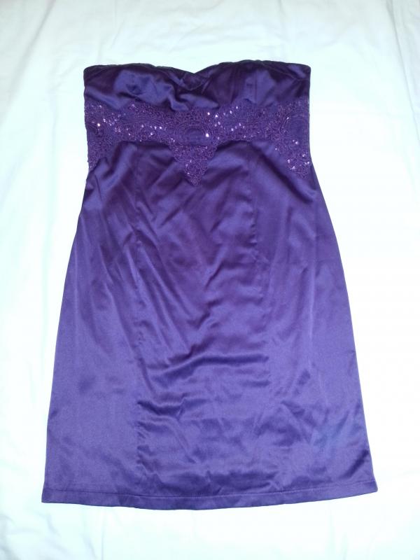 Purple satin look strapless dress